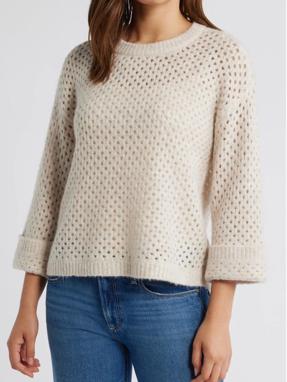 NWT Wit & Wisdom Open-Knit Crewneck Cuffed Sweater